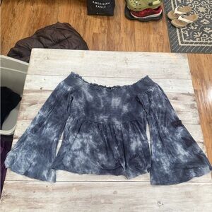 American Eagle Outfitters Smocked Off-Shoulder Top - Blue